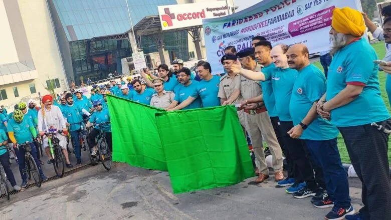 A Cycle Rally Was Organized by Faridabad Police in Association with Accord Superspeciality Hospital and Daksh Foundation on the Occasion of International Day Against Drug Abuse & Illicit Trafficking