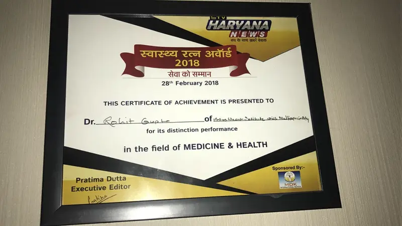 Swasth Ratan Award by Principal Secretary Haryana Mr. Amit Jha for distinction performance in field of Health